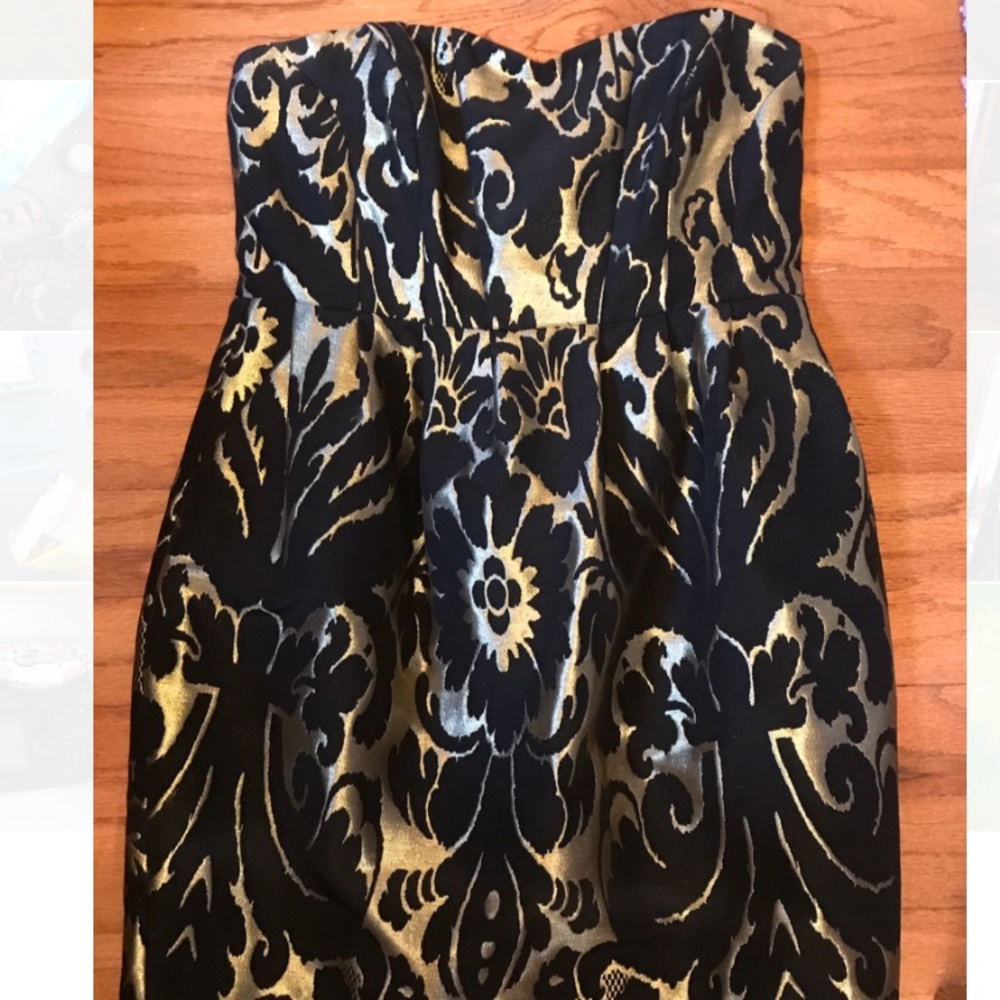 Gold Metallic Damask Cocktail Dress